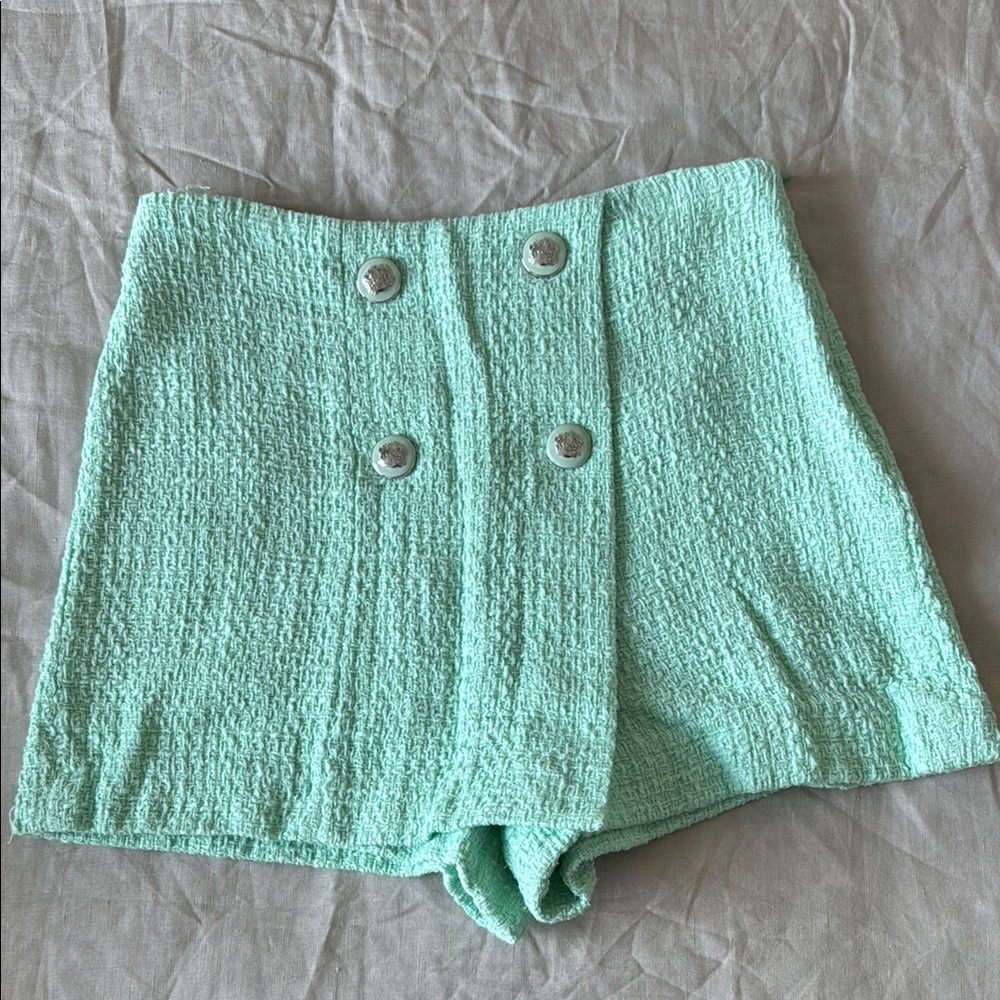 Zara High Waist Green Tailored Shorts